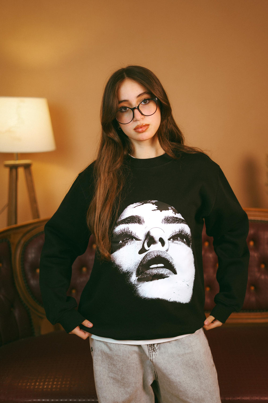 Black Designed Oversized Crewneck