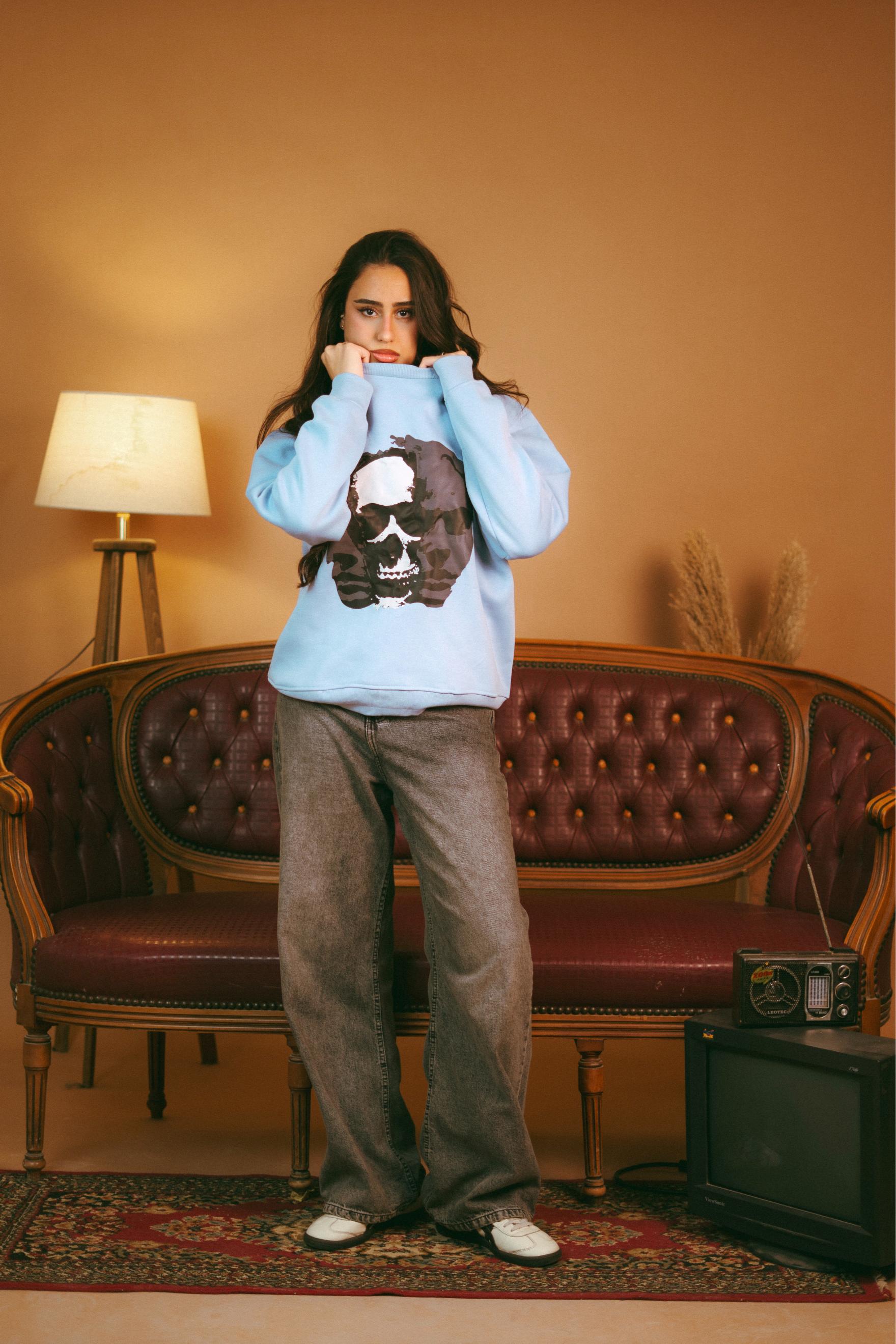 Designed Baby Blue Regular Crewneck