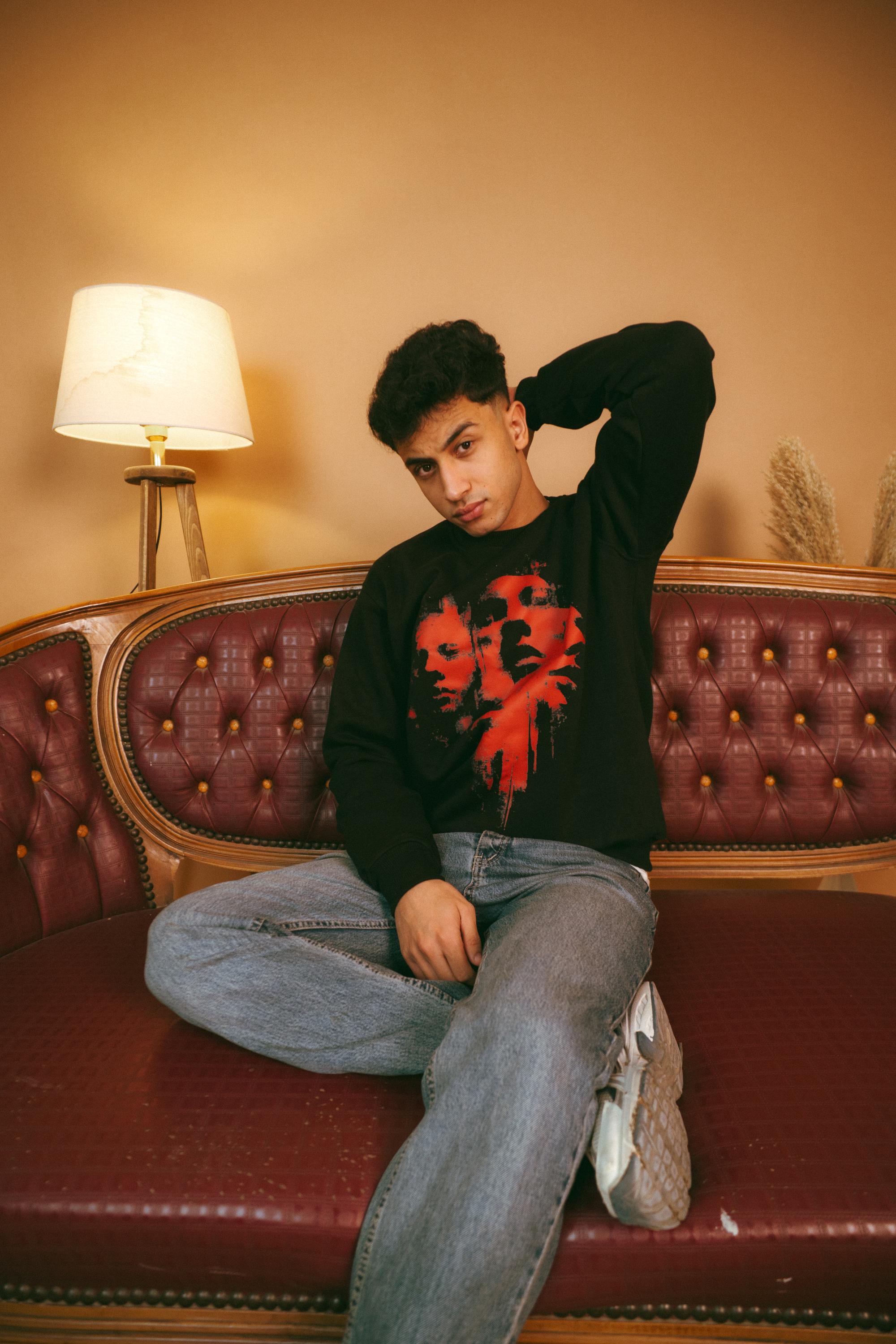 Black Designed Oversized Crewneck