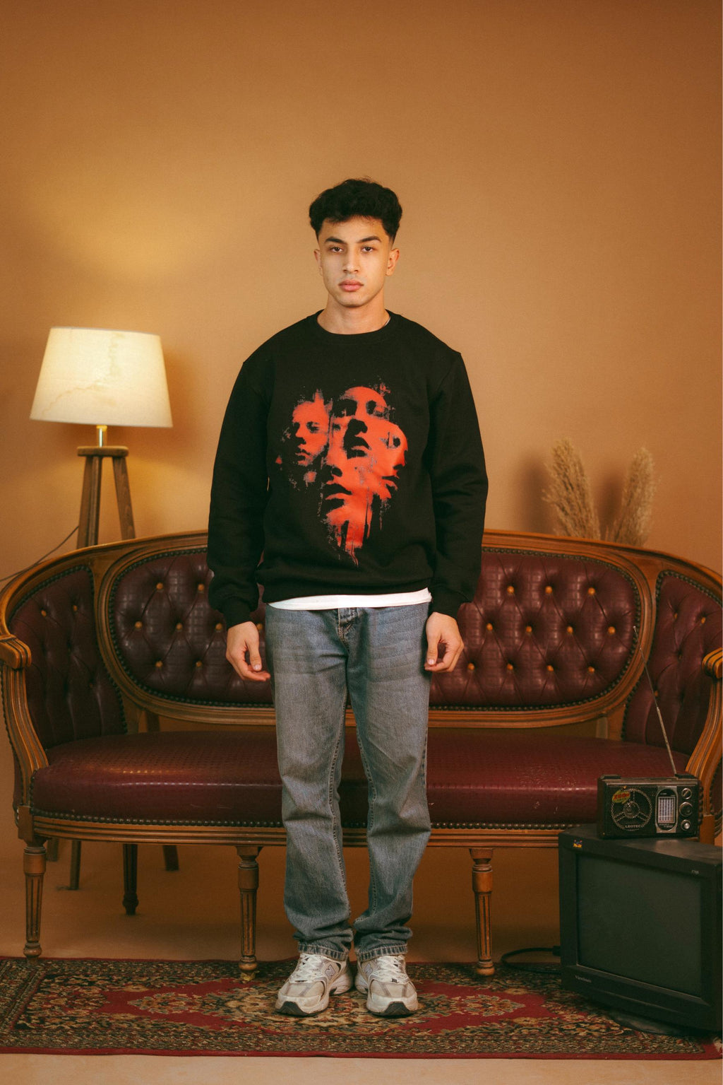 Black Designed Oversized Crewneck