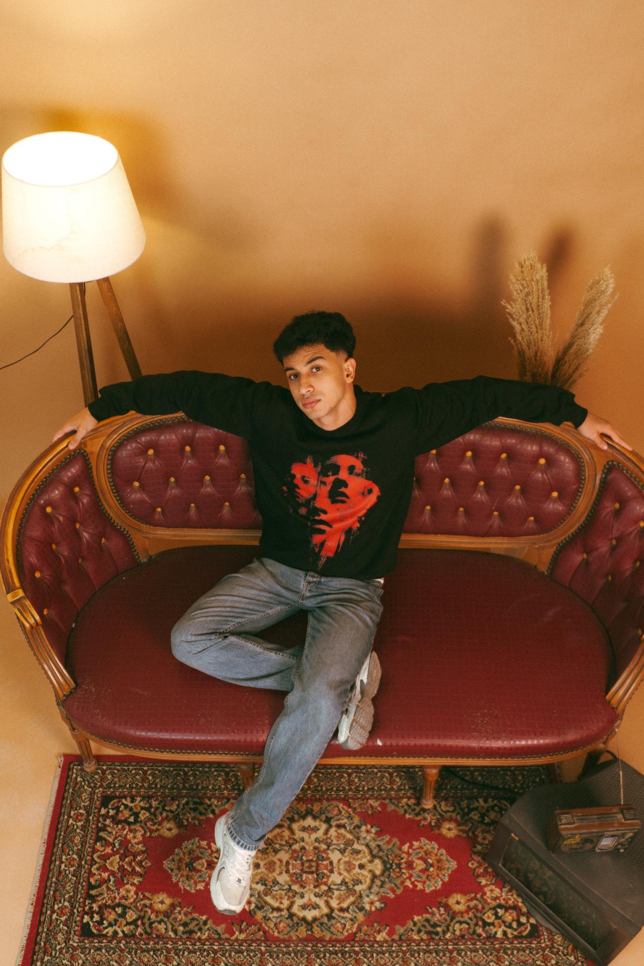 Black Designed Oversized Crewneck