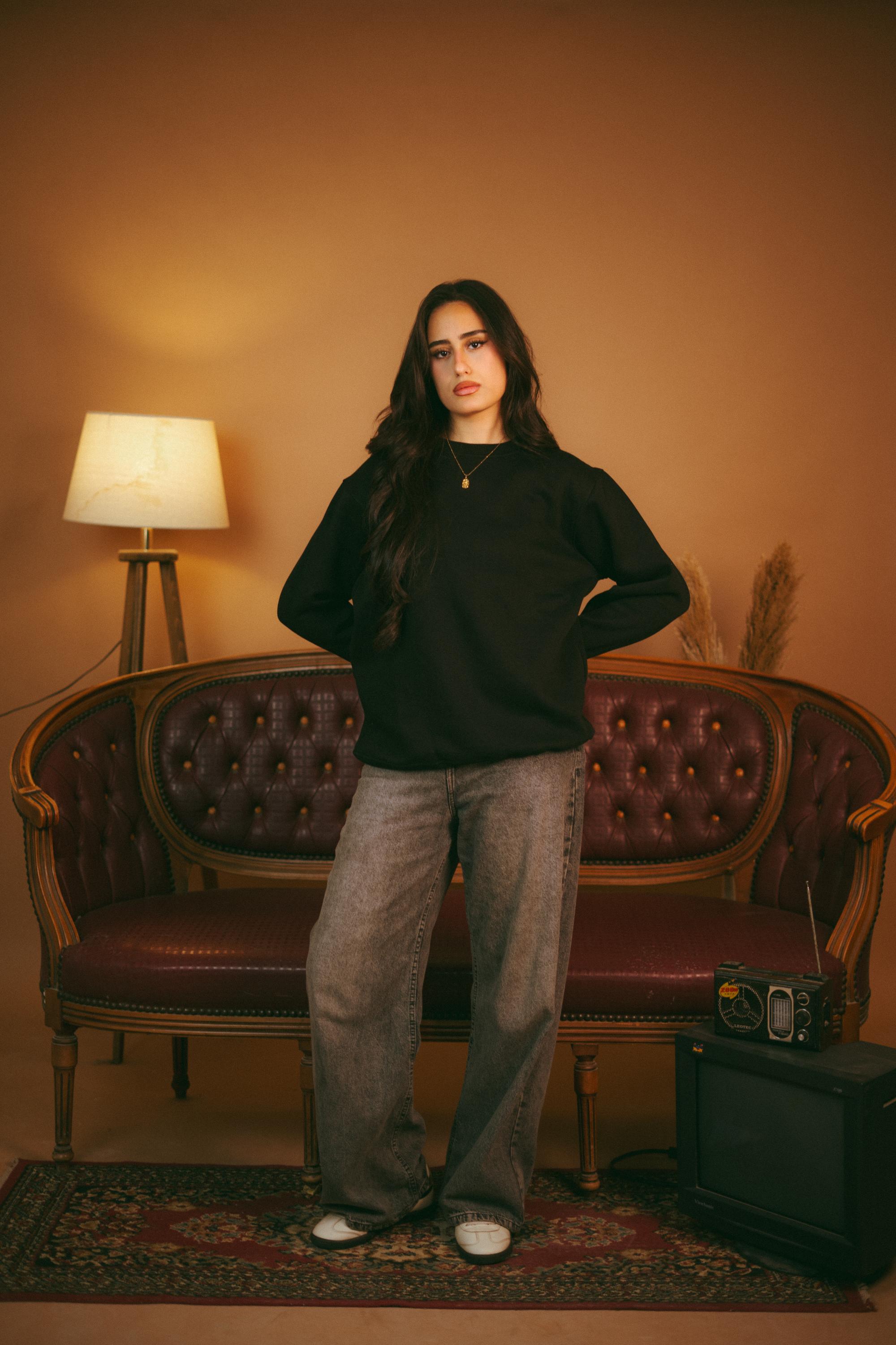 Black basic oversized crewneck